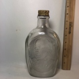 Vintage Log Cabin Syrup Benjamin Franklin Glass Bottle with Metal Lid