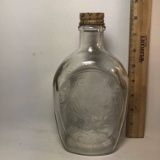 Vintage Log Cabin Syrup Native American Glass Bottle with Metal Lid
