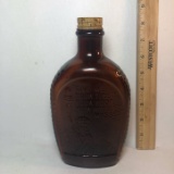 Vintage Log Cabin Syrup Statue of Liberty Brown Glass Bottle with Metal Lid