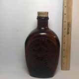 Vintage Log Cabin Syrup Cornucopia Brown Glass Bottle with Metal Lid