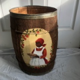 Vintage Hand Painted Wood Barrel with Metal Bands
