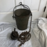 Heavy Metal Well Bucket with Chain and Pulley