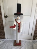 Large Wood Post Snowman Porch Decoration