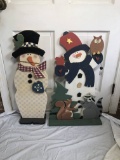 Lot of 2 Large Wooden Snowmen Decorations