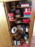 Large Cabinet Lot of Metal and Tin Containers