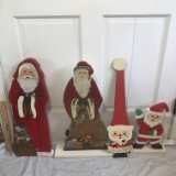 Lot of 4 Painted Wood Santa Figures