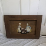 Hand Painted Amish Women on Board with Wood Frame