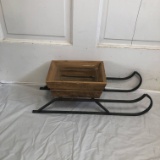 Rustic Wood Sleigh Planter with Metal Runners