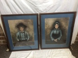 Lot of Two Matching Prints Framed and Matted with Glass