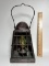 Miniature Oil Lamp inside Metal Lantern with Colored Glass Sides