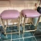 Pair of Bar Stools with Brass Finish & Rose Cushioned Seats