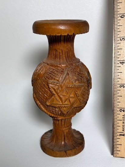 Vintage Hand Carved Wooden Vase