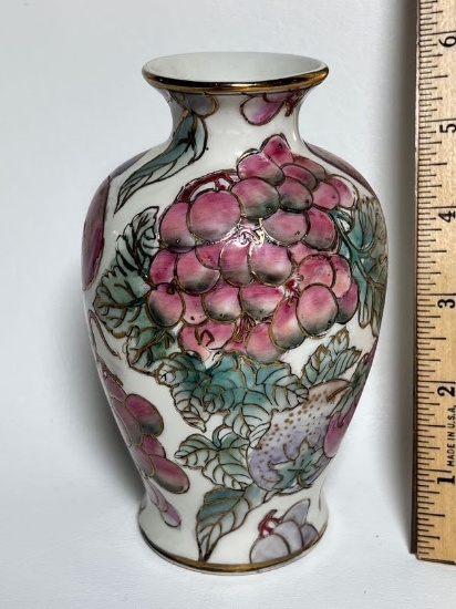 Porcelain Toyo Vase with Fruit Design & Gilt Accent