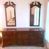 Thomasville Dark Wood Dresser and 2 Mirrors