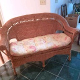 Wicker Patio Loveseat With Floral Cushion