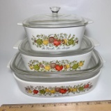 3 pc Corning-Ware “Spice of Life” Casserole Dishes with Lids
