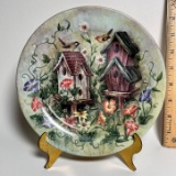 Decorative Birdhouse Plate with Brass Stand