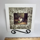 Cork Back Bunny Tile with Wrought Iron Stand