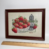Framed Strawberries Needlework Wall Hanging
