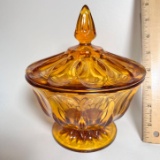Amber Glass Lidded Pedestal Dish