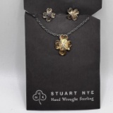 Stuart Nye Hand Wrought Sterling Silver Magnolia Pendant & Matching Earrings