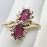 14K Gold Ruby & Diamond Cluster Ring Size 6