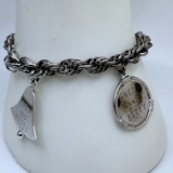 Sterling Silver Charm Bracelet with 2 Charms