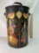 Nice Hand Painted Lidded Metal Can with Wood Handle