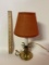 Vintage Figural Brass Pineapple Small Lamp with Orange Shade - Works