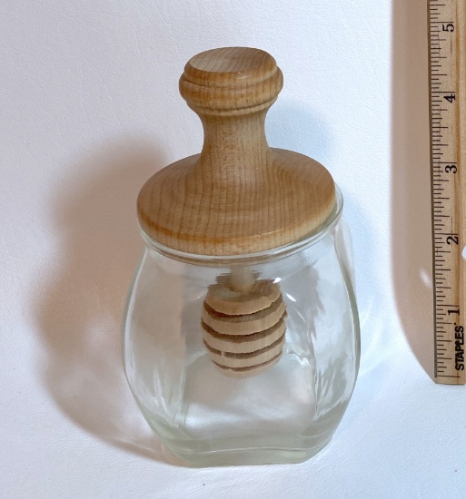 Vintage Glass Honey Jar with Dipper Top