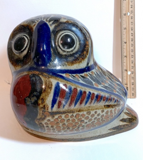 Handmade Pottery Owl Signed by Tonala Mexico