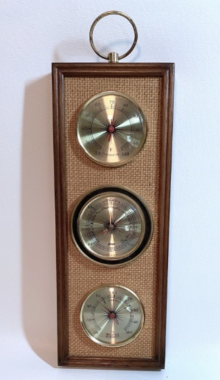 Vintage Taylor Woven Back Ground Rectangular Wood Cased Weather Station