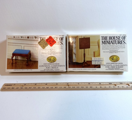 Pair of "The House of Miniatures" Fire Screen & Bench Dollhouse Furniture in Boxes