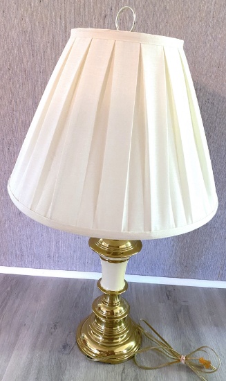 Vintage Brass Lamp with Ivory Glass Middle - Works