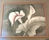 Large Framed Hand Painted Lilies on Canvas Signed by Artist