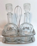 Vintage Oil and Vinegar Set in Silver Plated Caddy