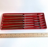 Set of 6 Mid Century Japanese Teak Long Handled Forks in Box