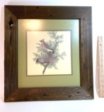 Vintage Wood Framed Print of Birds on Pine Tree