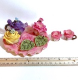 Vintage Multi-colored Resin Floral Miniature Tea Set