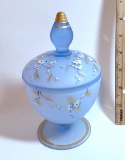 Vintage Blue Glass Lidded Pedestal Dish