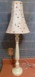 Candlestick Lamp with Wood Base & Floral Beaded Lamp Shade