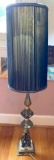 1960's Hollywood Regency Lamp with Faceted Glass Gems, Marble Base & Tall Shade