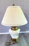 Vintage Brass Lamp with Ivory Glass Bottom - Works