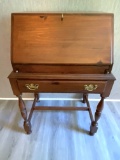 Vintage Burr Walnut Single Drawer Drop Down Secretary with Key