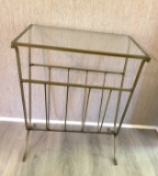 Vintage Metal Magazine Side Table with Glass Top