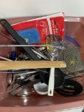 Tote Lot of Assorted Utensils, Strainer, Butter Knives & More