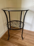 2 Tier Metal Table with Glass Top