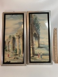 Vintage Lot of 2 Watercolor Prints in Frames