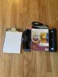 Lot of Assorted Office Supplies - Hole Punchers, Paper, Stapler & Clipboard