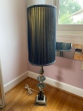 1960's Hollywood Regency Lamp with Faceted Glass Gems, Marble Base & Tall Shade